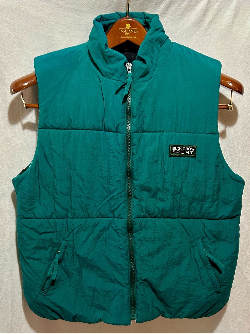Vintage Bugle Boy Sport Puffer Vest Mens XL Green Nylon Fleece Lined 90s